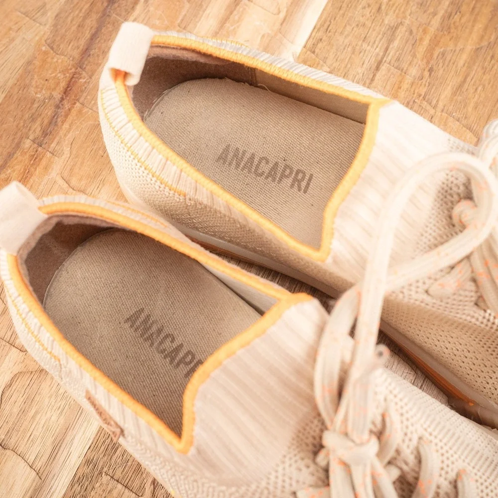 ANACAPRI Women Knit Slip On Sneakers Taupe Lace Up‎ Comfort Shoes 36 EUR 5.5 US